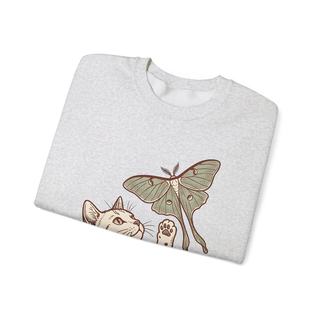 Kitten Moth Sweatshirt Cat Outdoors Gift Women Sketch Sweatshirt Kitten Sweatshirt Cat Fan Drawing Graphic Retro Leaf Sweatshirt