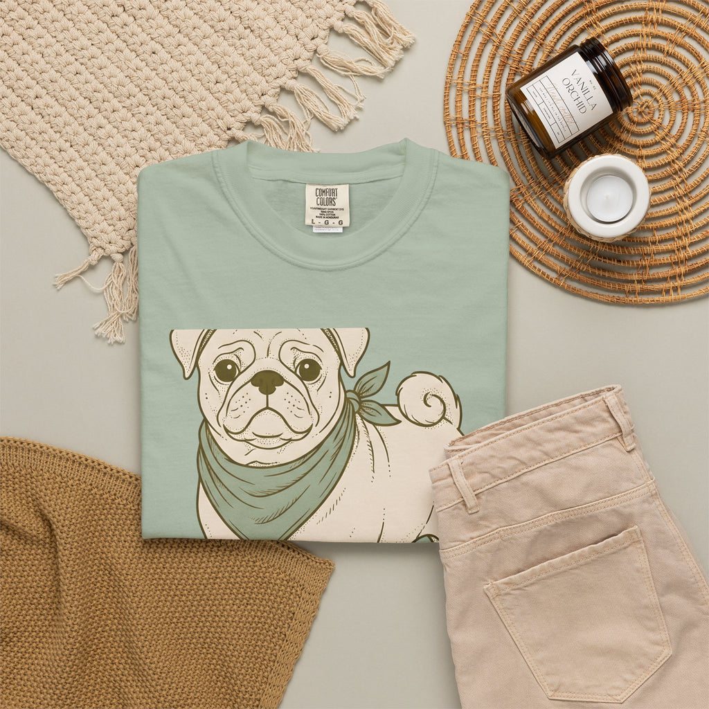 Pug Dog T-Shirt Dog Pets Gift Women Hand Drawn T-Shirt Puggle T-Shirt Dog Fan Mop Dog Graphic Pet Design Illustration Minimalist Bandana T-Shirt