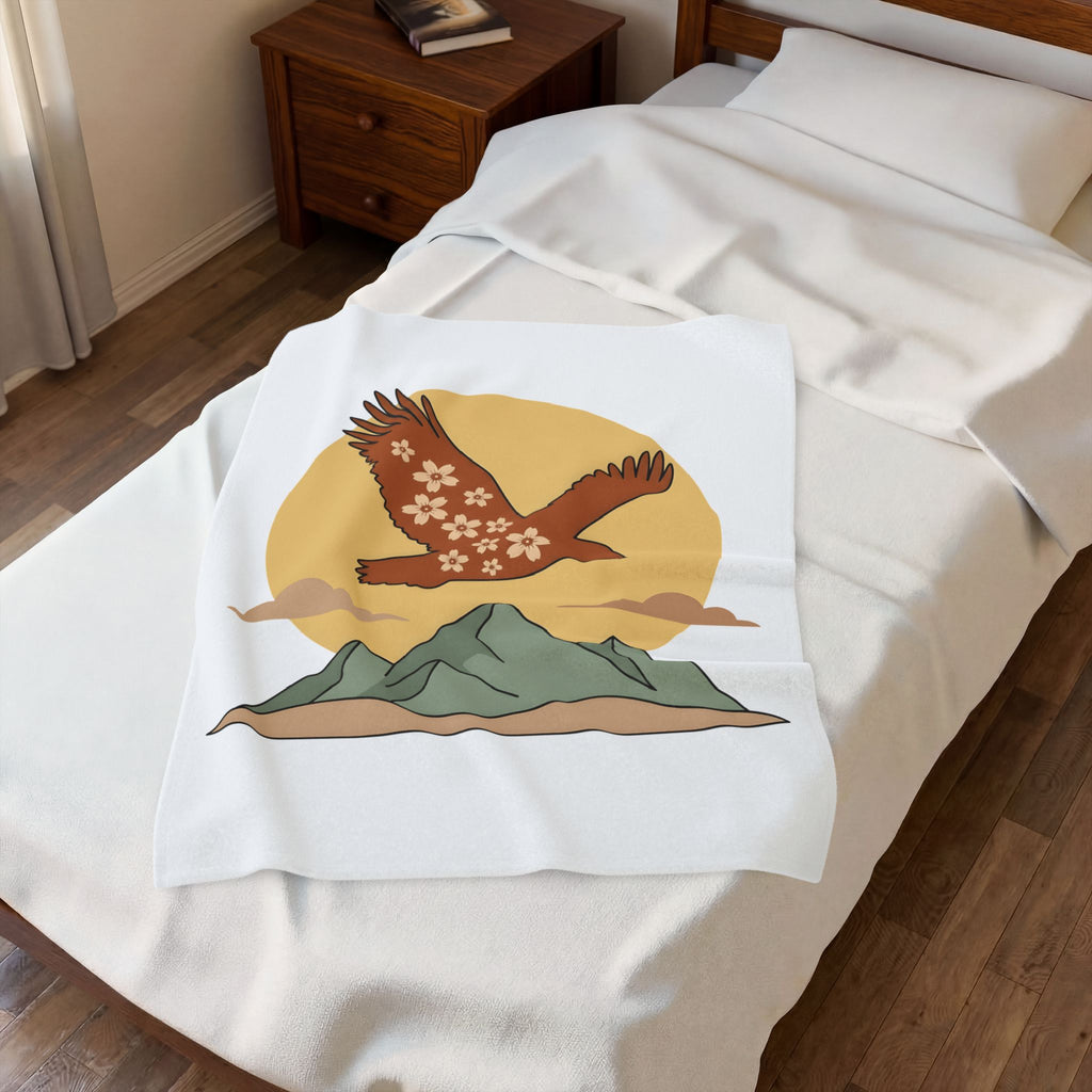 Floral Eagle Blanket Boho Chic Nature Gift Women Boho Blanket Bird Blanket Bohemian Fan Tribal Graphic Blanket Minimalist Mountains Blanket