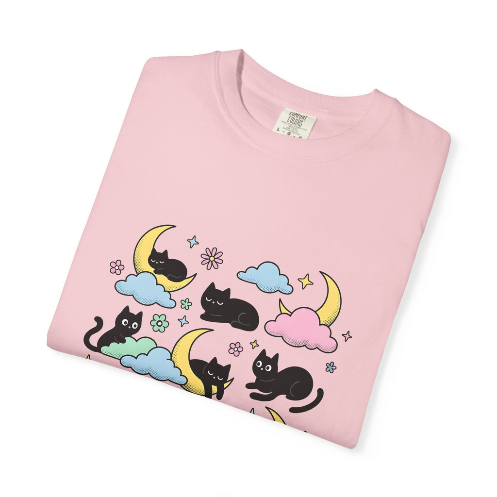 Black Cats T-Shirt Cat Celestial Gift Women Kawaii T-Shirt Kitties T-Shirt Cat Fan Astrology Graphic T-Shirt Pastel Crescent Moon T-Shirt