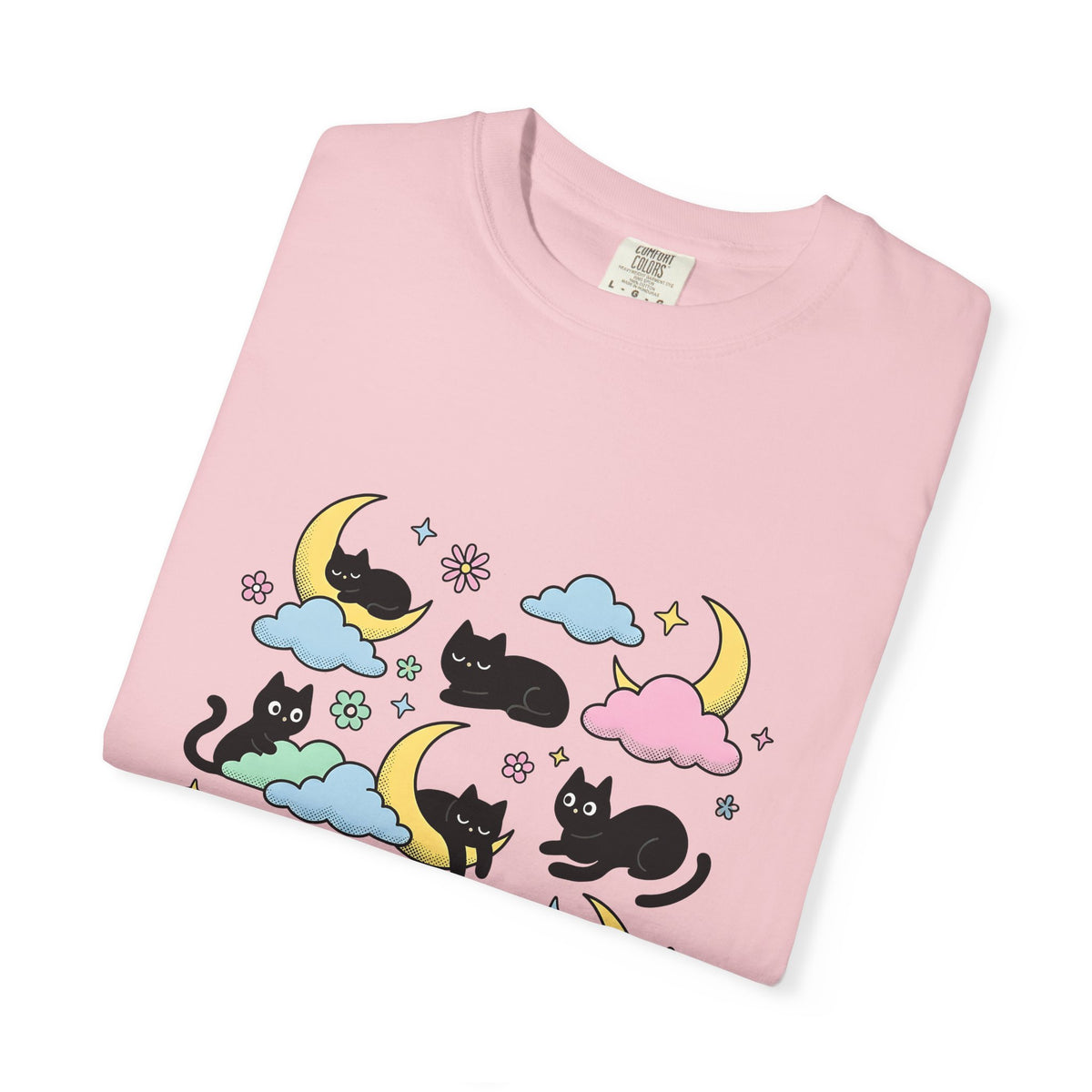 Black Cats T-Shirt Cat Celestial Gift Women Kawaii T-Shirt Kitties T-Shirt Cat Fan Astrology Graphic T-Shirt Pastel Crescent Moon T-Shirt