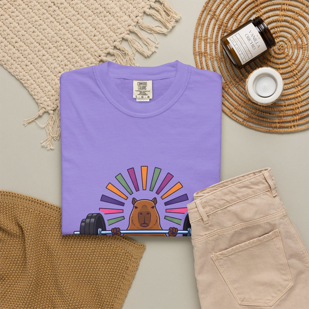 Capybara Gym Training T-Shirt Sports Pets Gift Women Hand Drawn T-Shirt Rodent T-Shirt Athlete Enthusiast Illustrated Pet Graphic Classic Rainbow