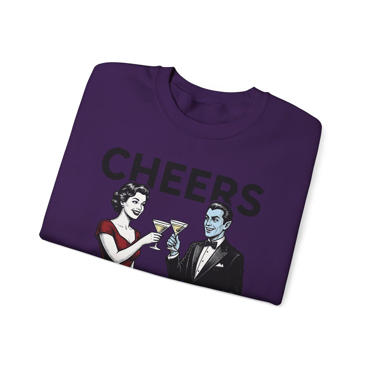 Vampire Duo Sweatshirt Halloween Event Gift Women Antique Sweatshirt Vampire Couple Sweatshirt Horror Fan Spooky Sweatshirt Party Graphic Old School Wine Glass