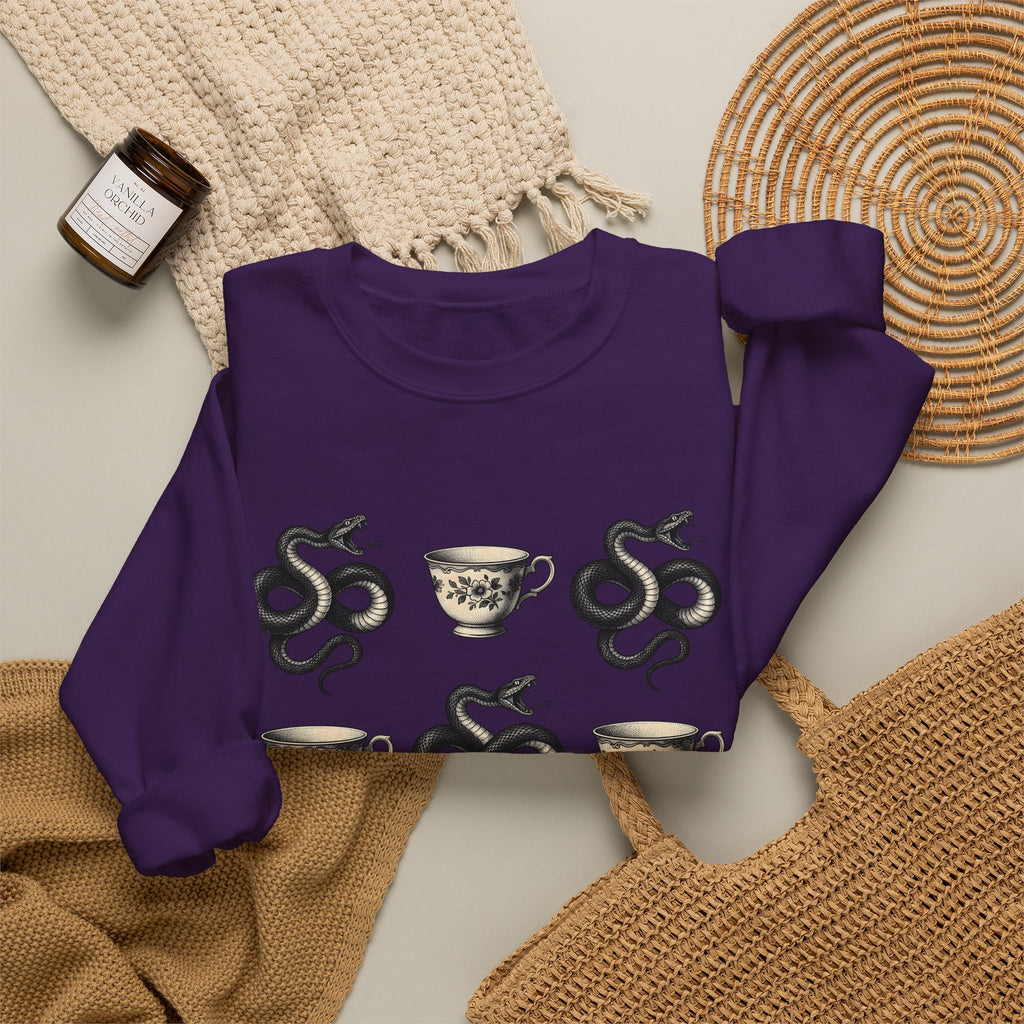 Serpent Tea Cup Sweatshirt Boho Chic Magic Gift Women Retro Sweatshirt Tea Cup Sweatshirt Hippie Fan Vintage Sweatshirt Mystical Graphic Dark Flower Sweatshirt Sweatshirt