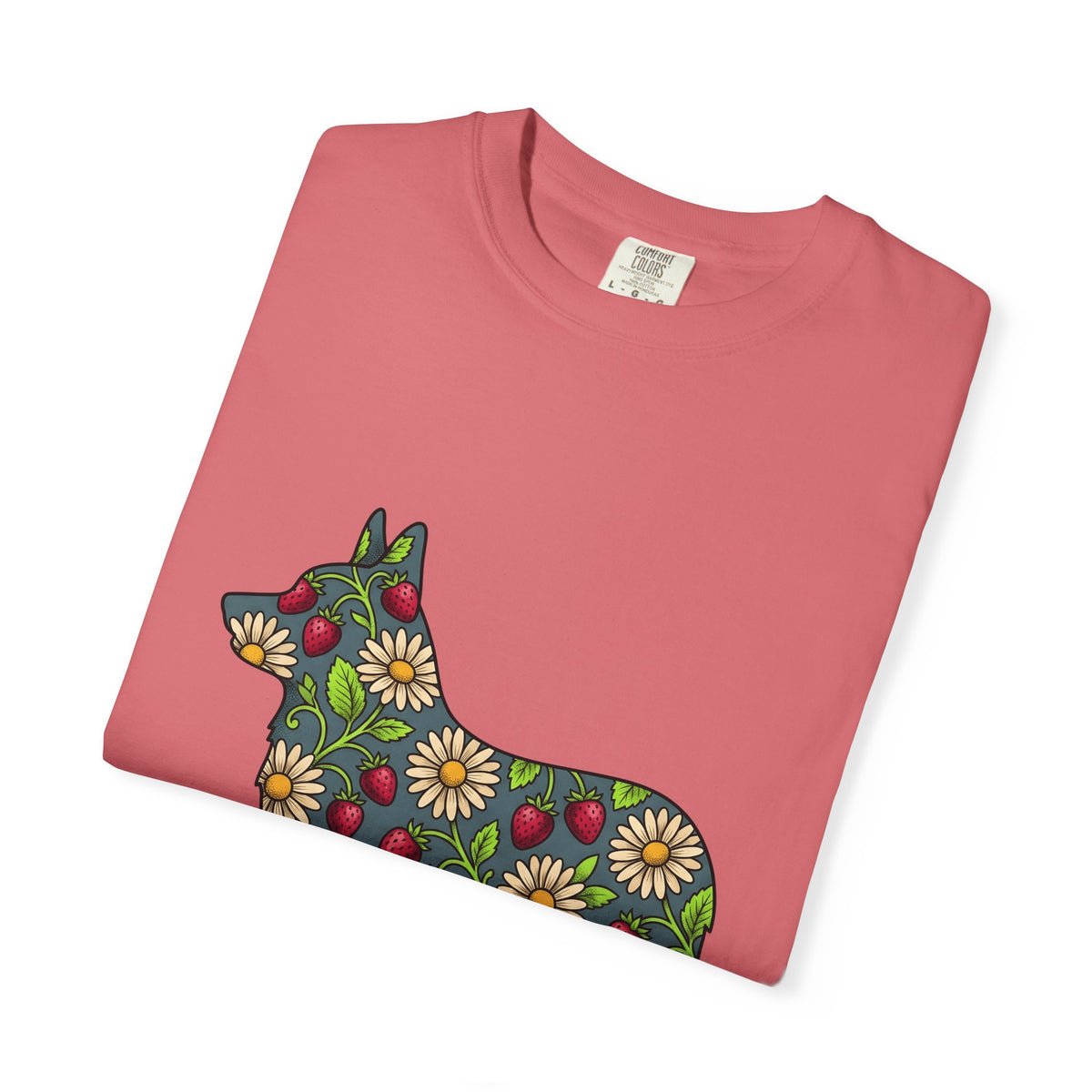 Corgi Blossom T-Shirt Dog Wildlife Gift Women Garden T-Shirt Puppy T-Shirt Dog Fan Animal Graphic Illustration T-Shirt Hand Drawn Fruit T-Shirt