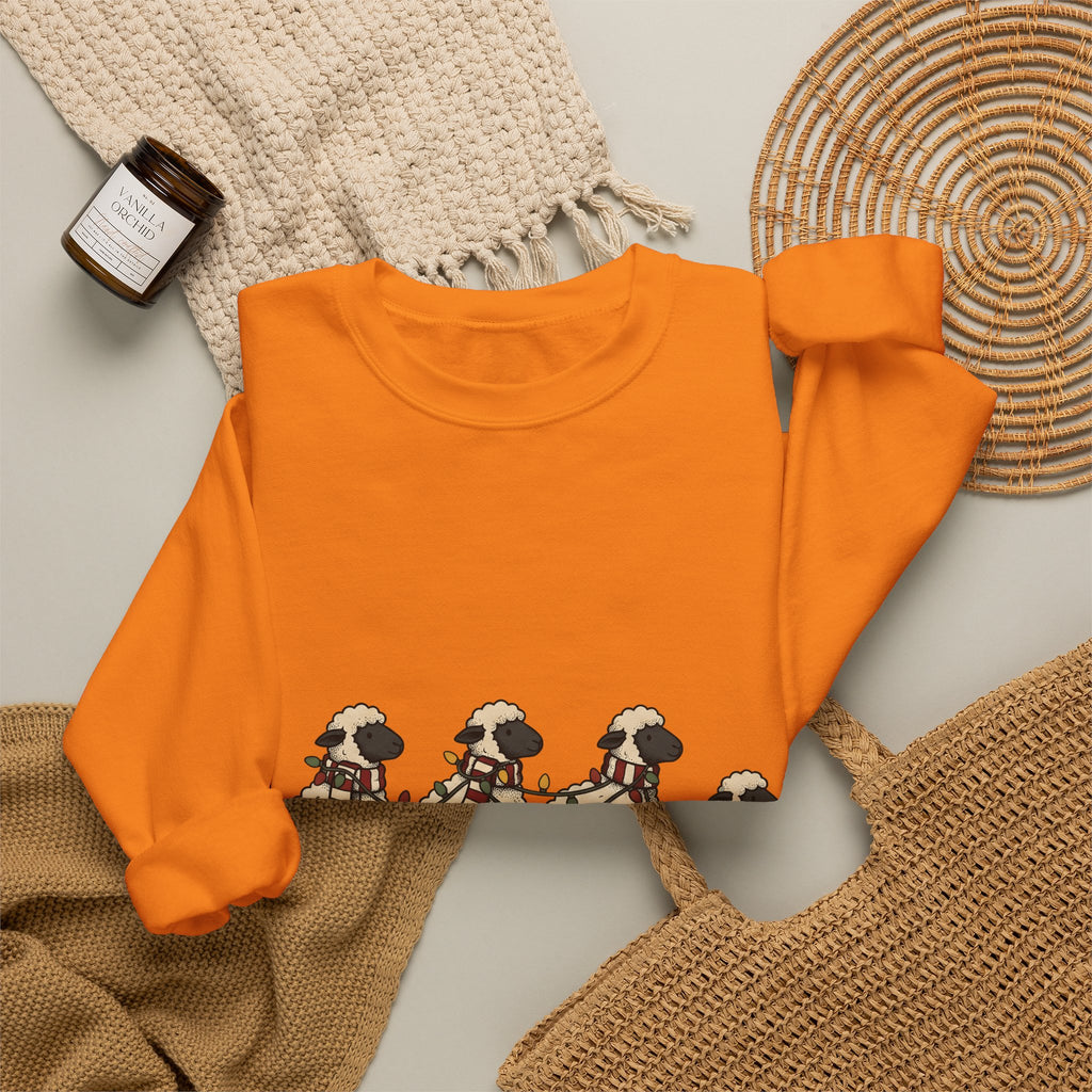 Sheep Herd Sweatshirt Christmas Wildlife Gift Women Lovable Sweatshirt Flock Sweatshirt Xmas Fan Cartoon Sweatshirt Animal Graphic Doodle Festive Lights Sweatshirt