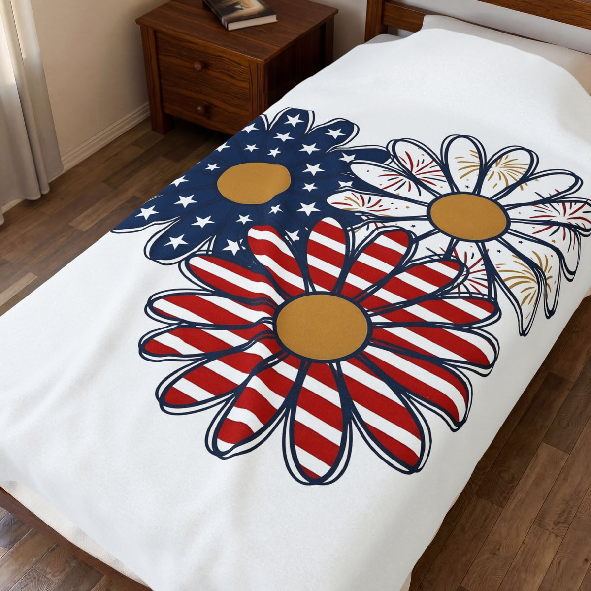 Flag Daisy Petals Blanket 4th Of July Plant Gift Women Indie Blanket Daisy Blanket Independence Day Fan Bohemian Blanket Floral Graphic Classic