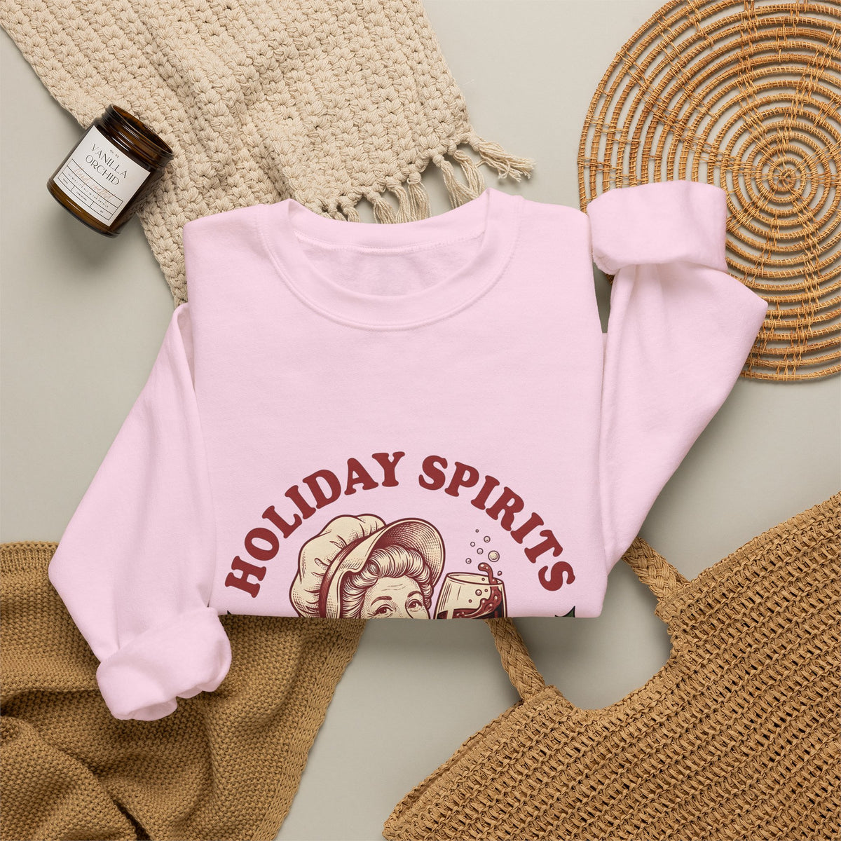 Cheerful Woman Wine Sweatshirt Christmas Fun Gift Women Cartoon Sweatshirt Wine Sweatshirt Xmas Fan Comic Sweatshirt Humor Graphic Line Art Winter Greenery