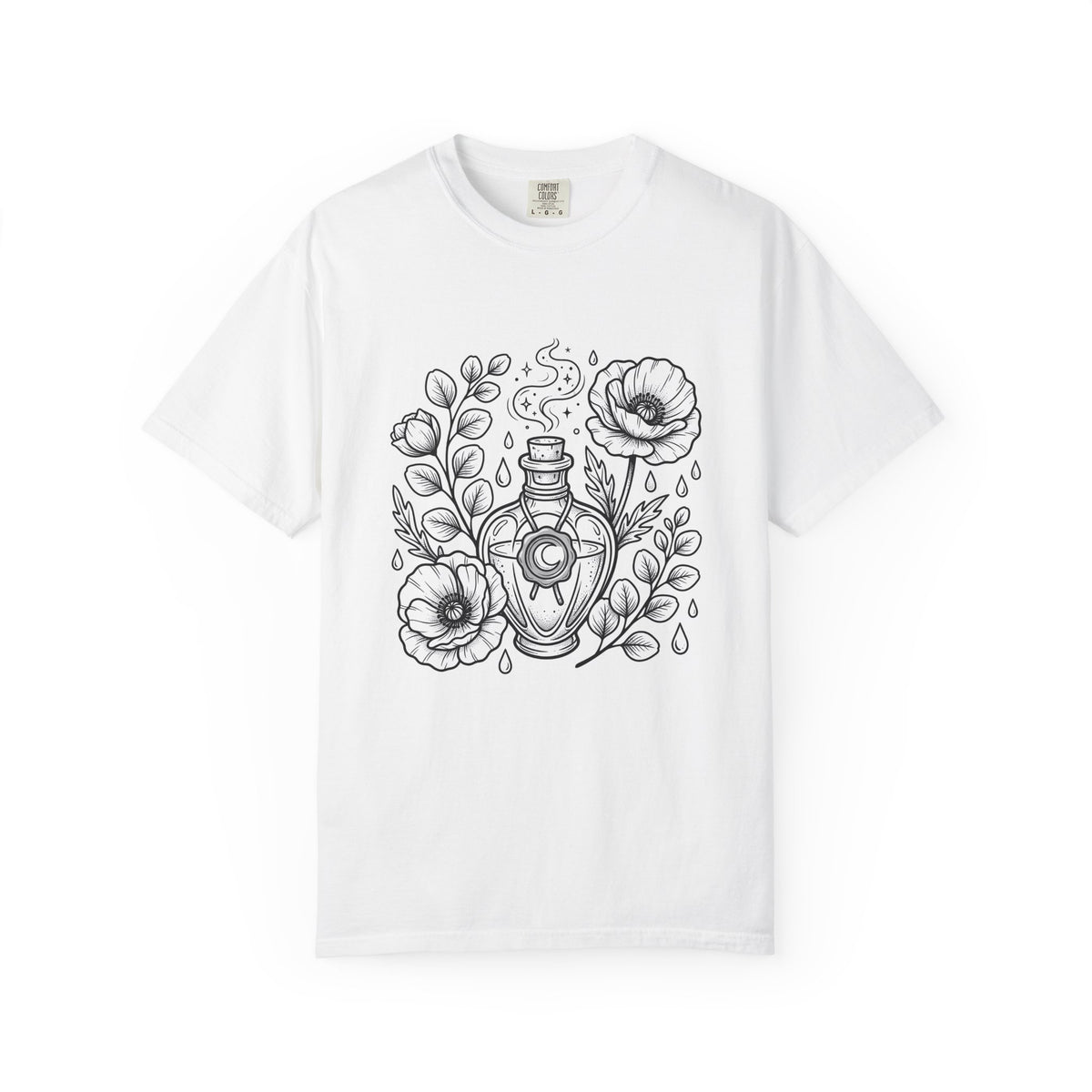 Magic Bottle T-Shirt Halloween Spells Gift Women Sketch T-Shirt Genie Bottle T-Shirt Horror Fan Mystic Drawing Graphic Retro Flower T-Shirt