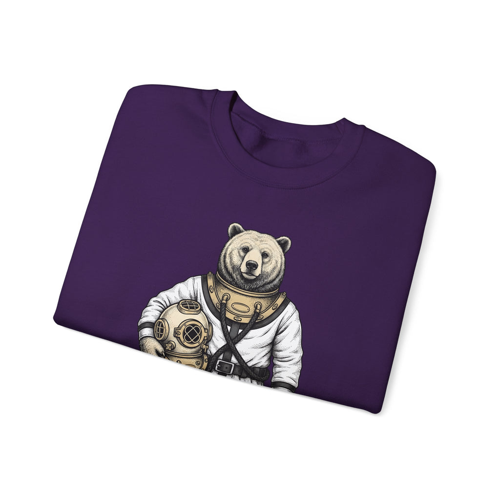 Bear Snorkeling Sweatshirt Funny Nature Gift Women Classic Sweatshirt Grizzly Sweatshirt Humor Fan Vintage Sweatshirt Wildlife Graphic Ink Diving Helmet Sweatshirt