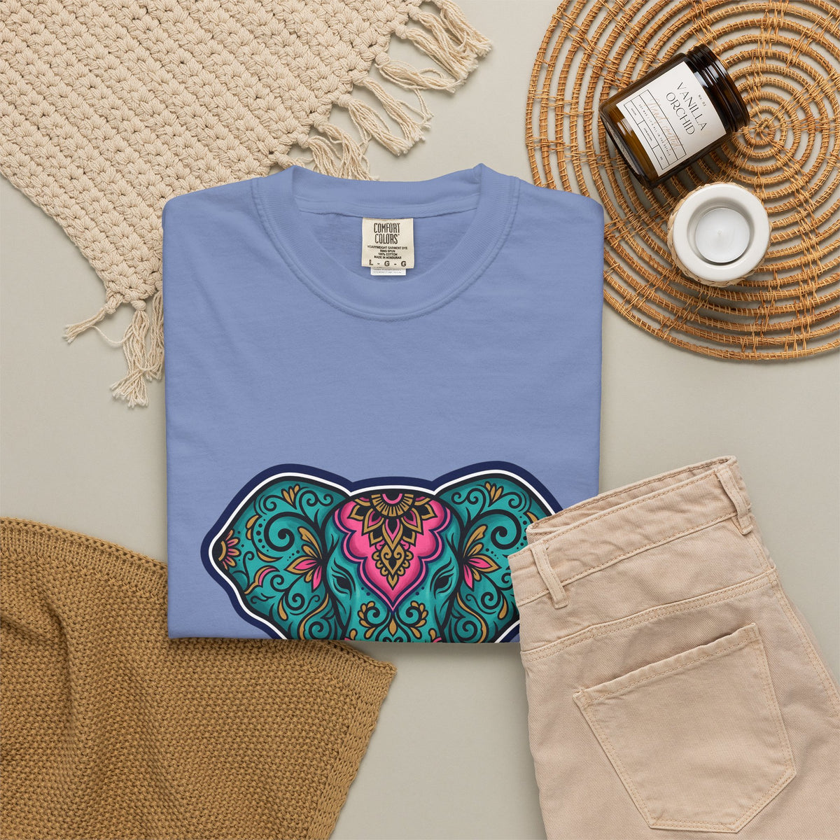 Elephant Head T-Shirt Boho Animal Gift Women Boho T-Shirt Pachyderm T-Shirt Hippie Fan Boho Chic T-Shirt Wildlife Graphic Mandala Floral Pattern