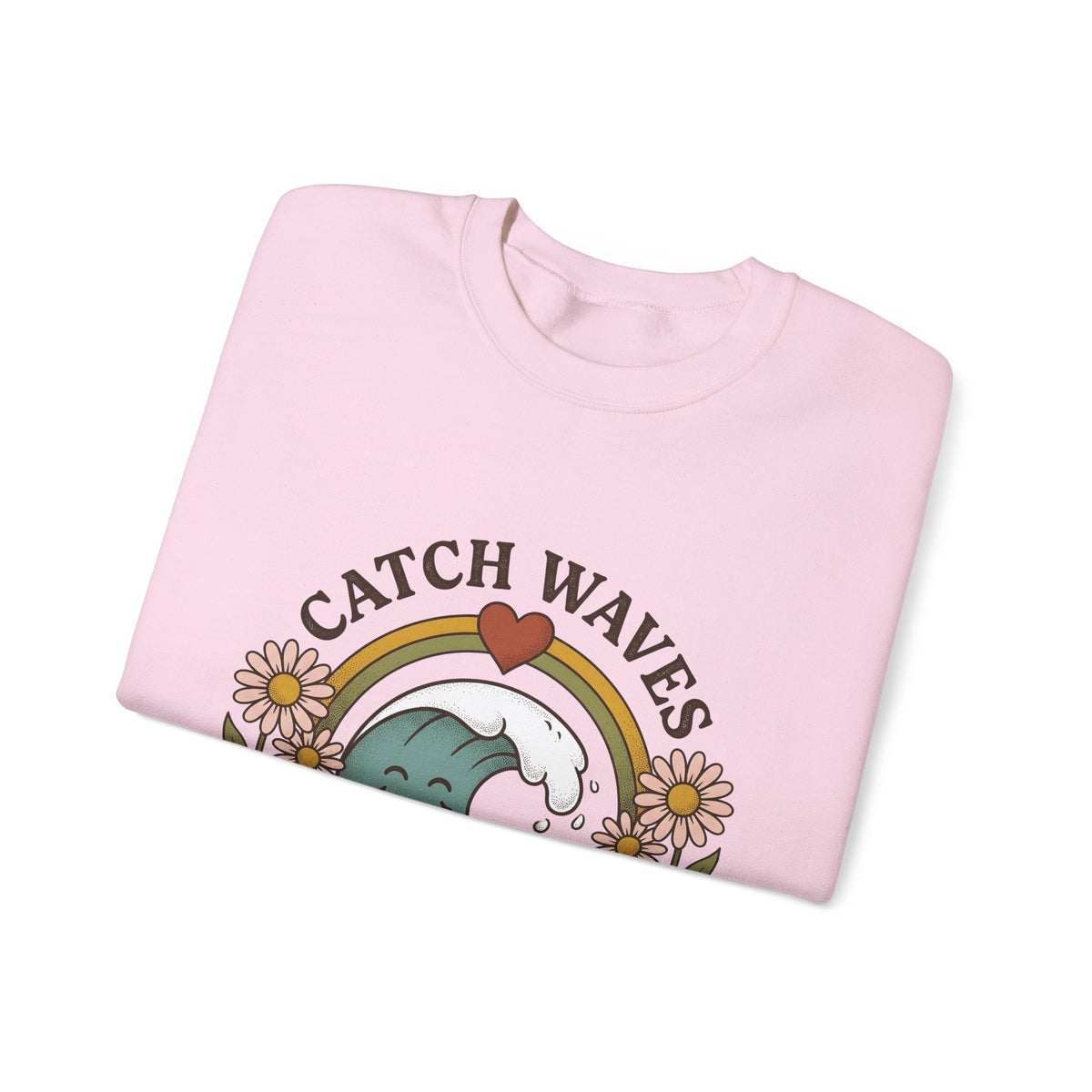 Happy Wave Sweatshirt Sports Beach Gift Women Vintage Sweatshirt Wave Sweatshirt Athlete Fan Surf Graphic Sweatshirt Hand Drawn Wildflowers Sweatshirt