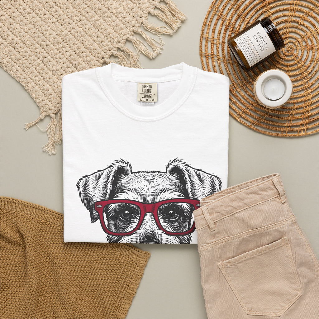 Schnauzer Pet T-Shirt Dog Critters Gift Women Line Art T-Shirt Dog T-Shirt Dog Fan Dog Graphic Dog Graphic Cartoon Spectacles T-Shirt