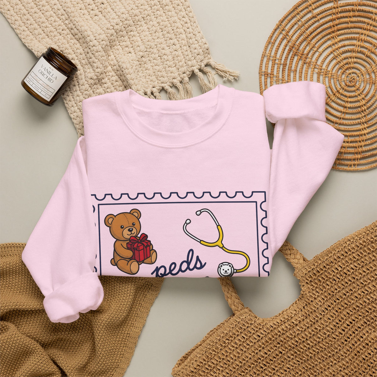 Teddy Bear Sweatshirt Nurse Christmas Gift Women Cartoon Sweatshirt Teddy Sweatshirt Healthcare Enthusiast Comic Sweatshirt Winter Graphic Retro Stethoscope