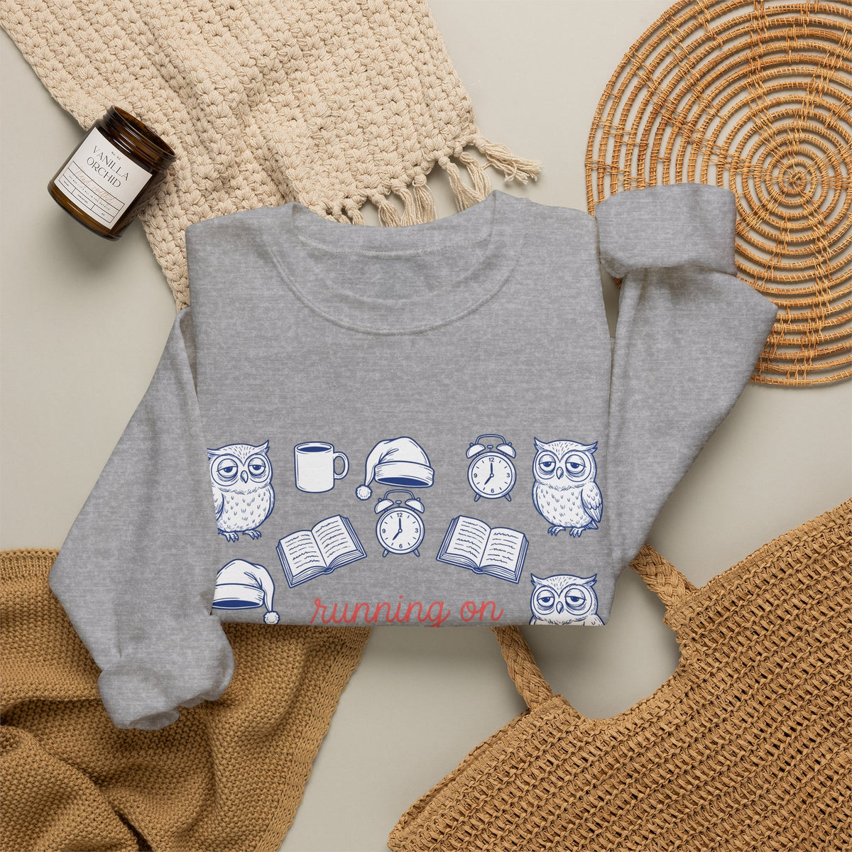 Sleepy Owl Sweatshirt Mom Book Gift Women Hand Drawn Sweatshirt Owl Sweatshirt Mother Fan Owl Sweatshirt Bibliophile Graphic Doodle Coffee Sweatshirt Sweatshirt