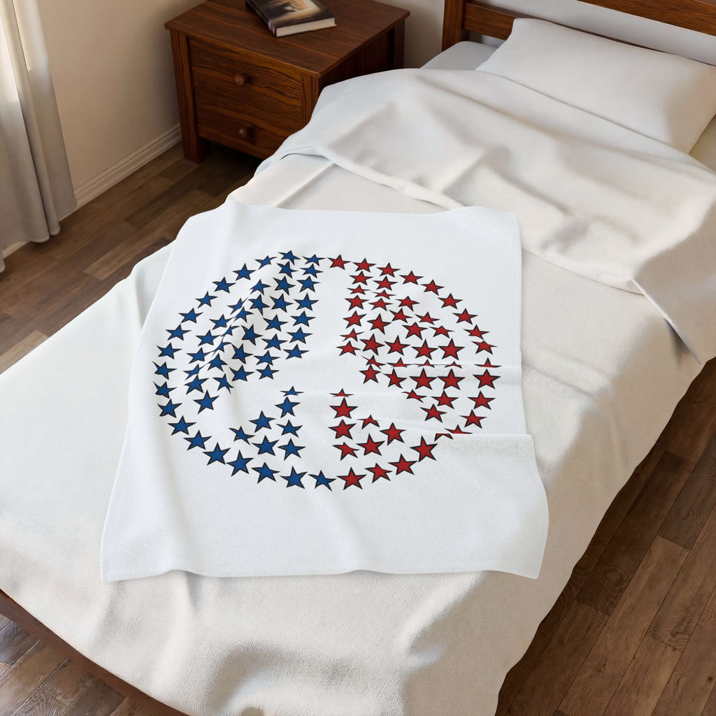 Peace Sign Stars Blanket 4th Of July Calm Gift Women Independence Blanket Star Symbol Blanket Patriot Fan Retro Blanket Serene Graphic Throwback