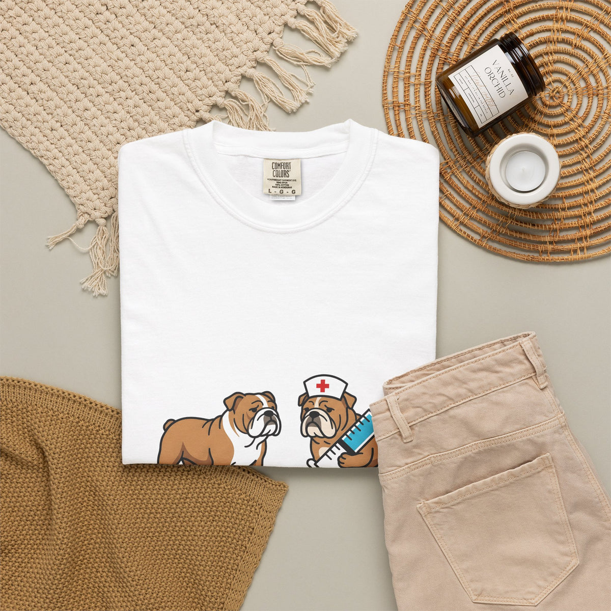 Bulldog Nurse T-Shirt Nurses Animal Gift Women Graphic T-Shirt Bulldog T-Shirt Nurse Enthusiast Bulldog Graphic T-Shirt Creature Illustration
