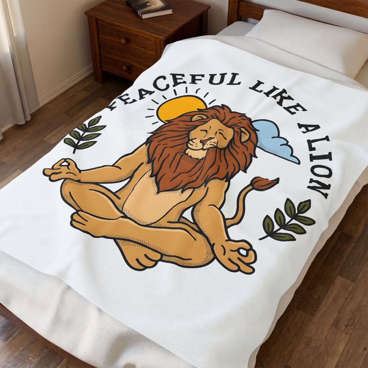 Meditating Lion Blanket Yoga Mindfulness Gift Women Cartoon Blanket Lioness Blanket Yoga Enthusiast Comic Blanket Meditation Graphic Minimalist Sun