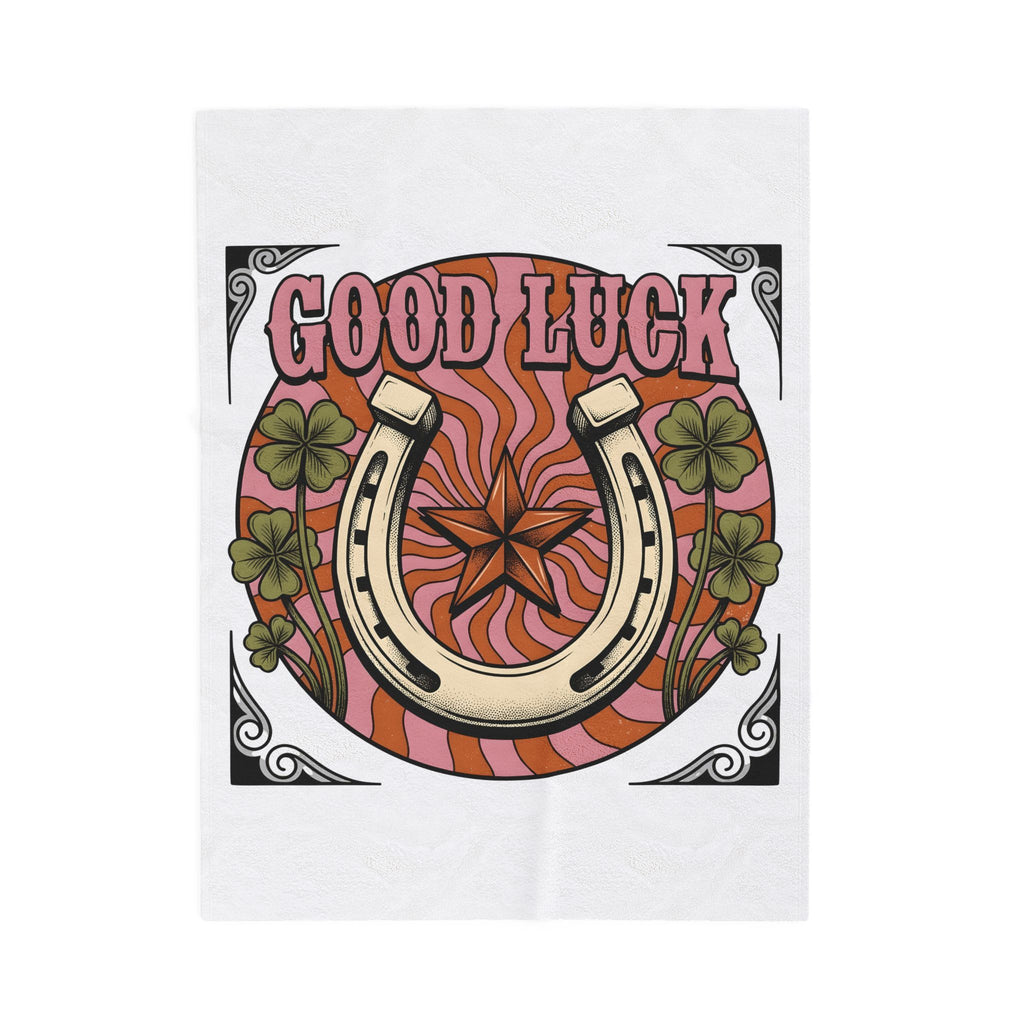 Star Horseshoe Blanket Cowgirl Ranch Gift Women Old School Blanket Horseshoe Blanket Cowboy Fan Rodeo Blanket Farm Design Hand Drawn Four Leaf