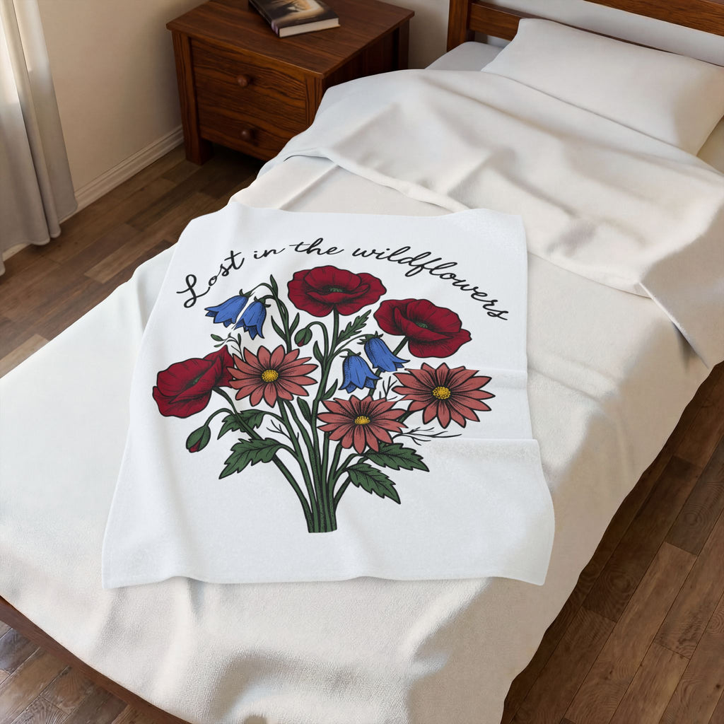 Meadow Flowers Blanket Floral Garden Gift Women Plant Drawing Blanket Wildflowers Blanket Flower Fan Botanical Blanket Yard Graphic Hand Drawn