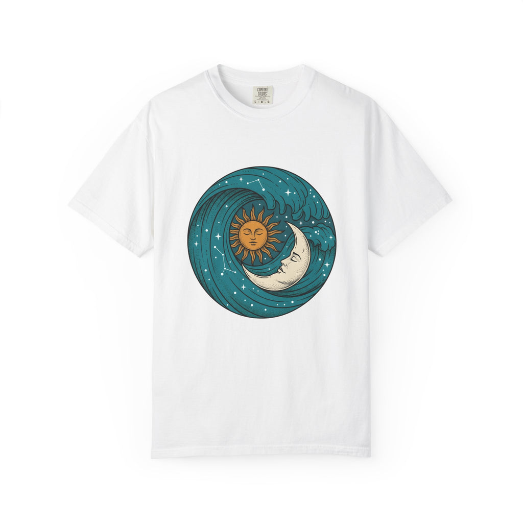 Sun Moon Sea Celestial Horoscope Gift Folk Ocean Astrology Enthusiast Bohemian Zodiac Rustic Star T-Shirt