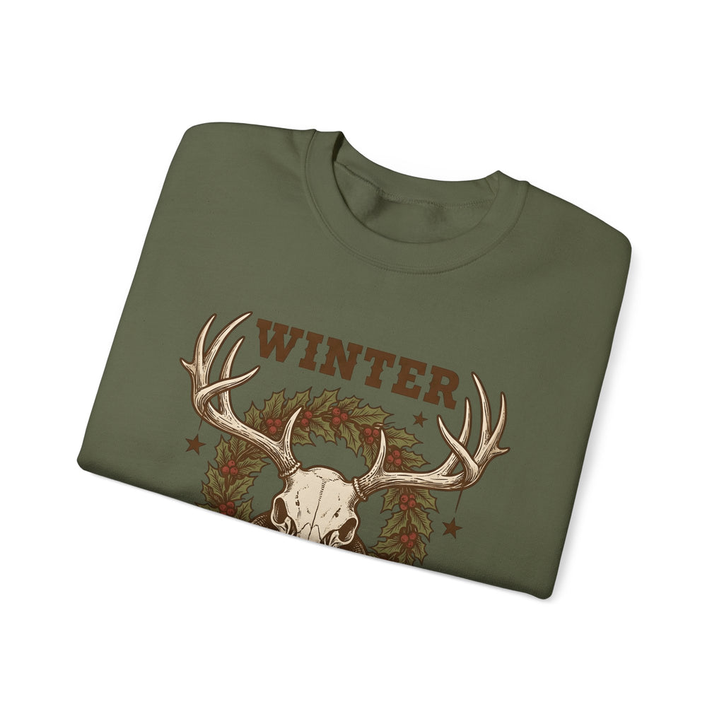 Antler Skull Sweatshirt Christmas Frost Gift Women Throwback Sweatshirt Deer Skull Sweatshirt Xmas Fan Holiday Sweatshirt Frosty Graphic Cartoon Pine Wreath
