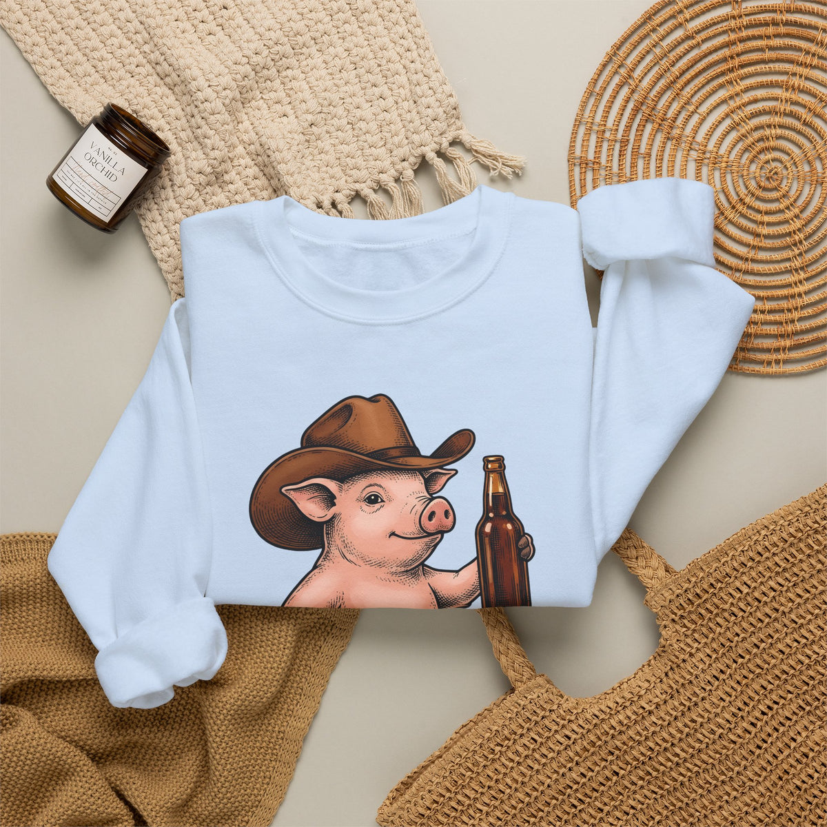 Western Pig Cowgirl Country Gift Cartoon Swine Rodeo Fan Rustic Old School Sweatshirt