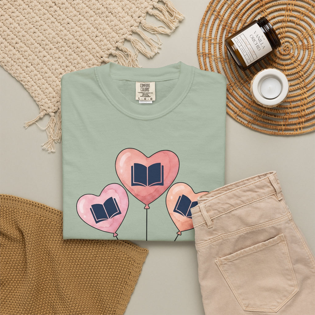 Love Balloon T-Shirt Cute Books Gift Women Paint T-Shirt Balloon T-Shirt Adorable Fan Artistic T-Shirt Literary Graphic Sketch Novel T-Shirt