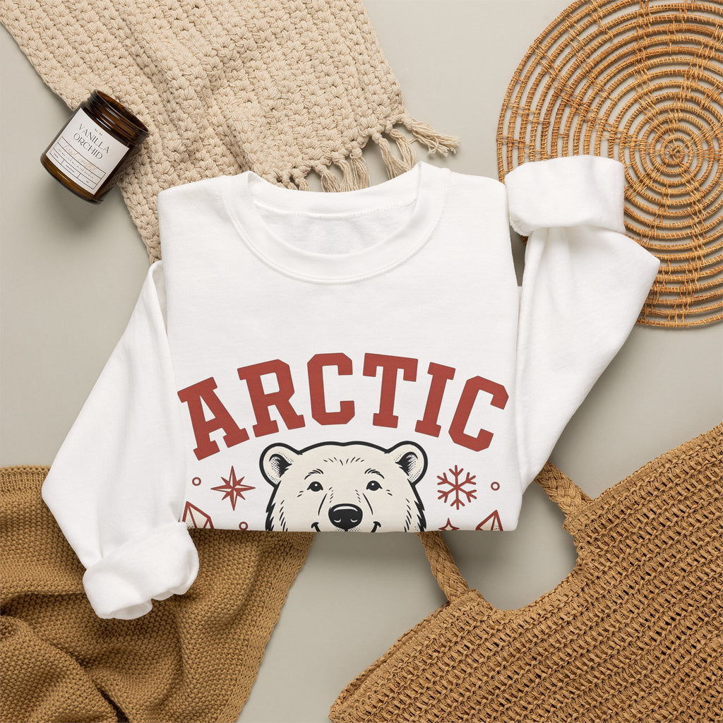 White Bear Sweatshirt Christmas Cold Season Gift Women Comic Sweatshirt Polar Bear Sweatshirt Winter Fan Cartoon Sweatshirt Frost Graphic Retro Ice Crystals