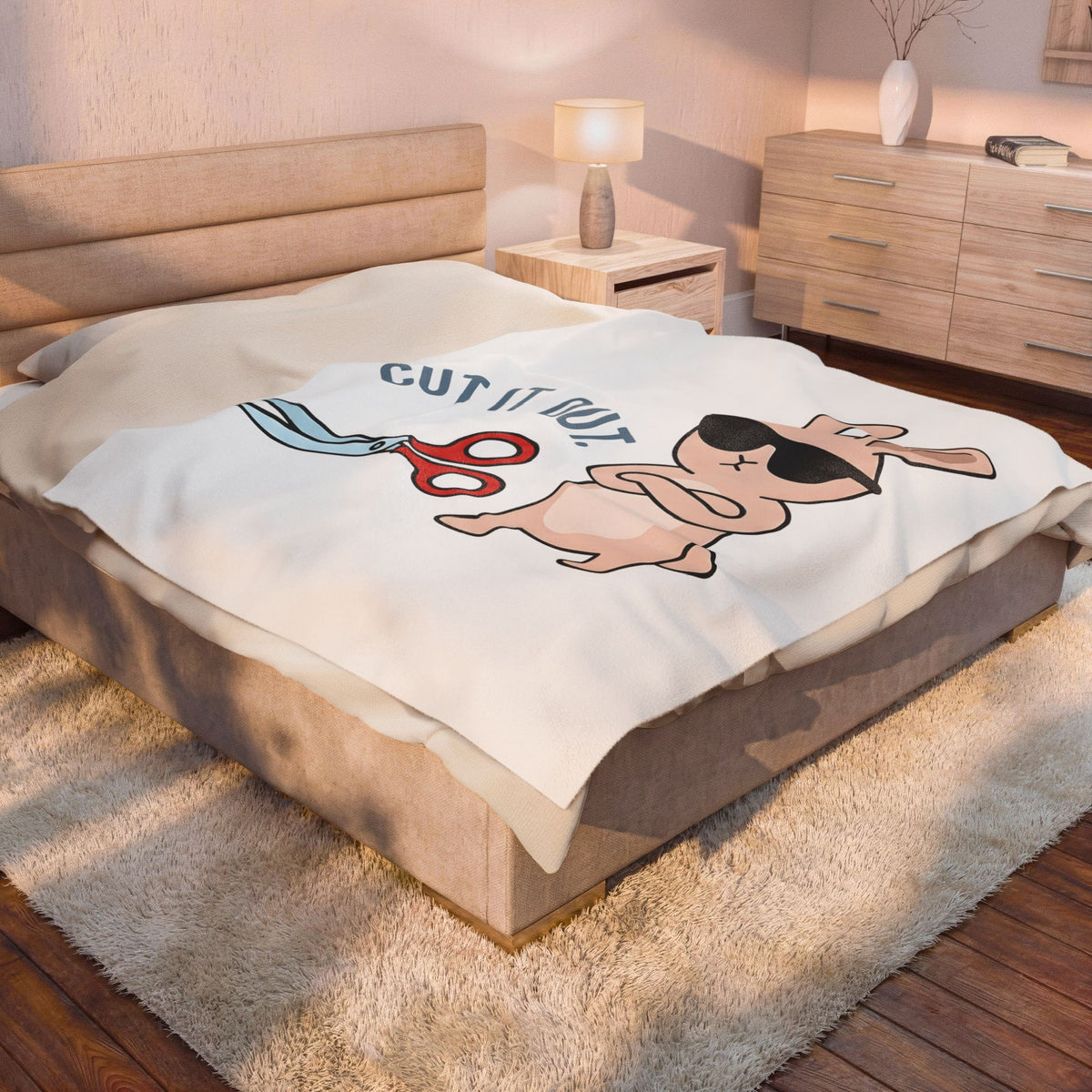 Bunny Sunglasses Blanket Teacher Humor Gift Women Cartoon Blanket Rabbit Shades Blanket Educator Enthusiast Comic Blanket Funny Graphic Minimalist