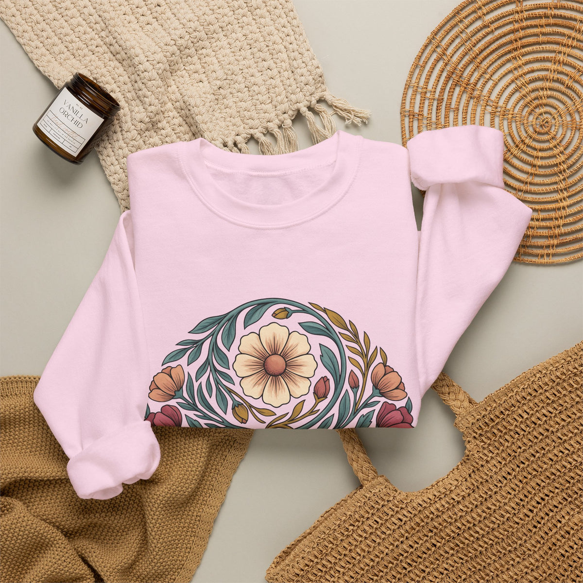 Floral Mandala Sweatshirt St. Valentine's Day Botanical Gift Women Boho Sweatshirt Mandala Sweatshirt Valentine Fan Hippie Sweatshirt Floral Graphic Vintage