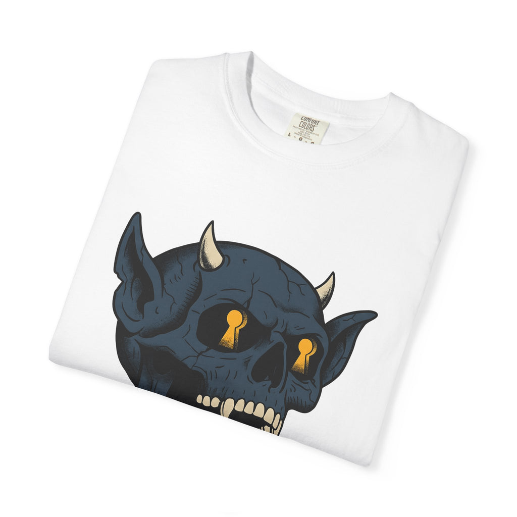 Devil Skull T-Shirt Halloween Horror Gift Women Tattoo T-Shirt Skull T-Shirt Horror Fan Scary Graphic T-Shirt Retro Teeth T-Shirt