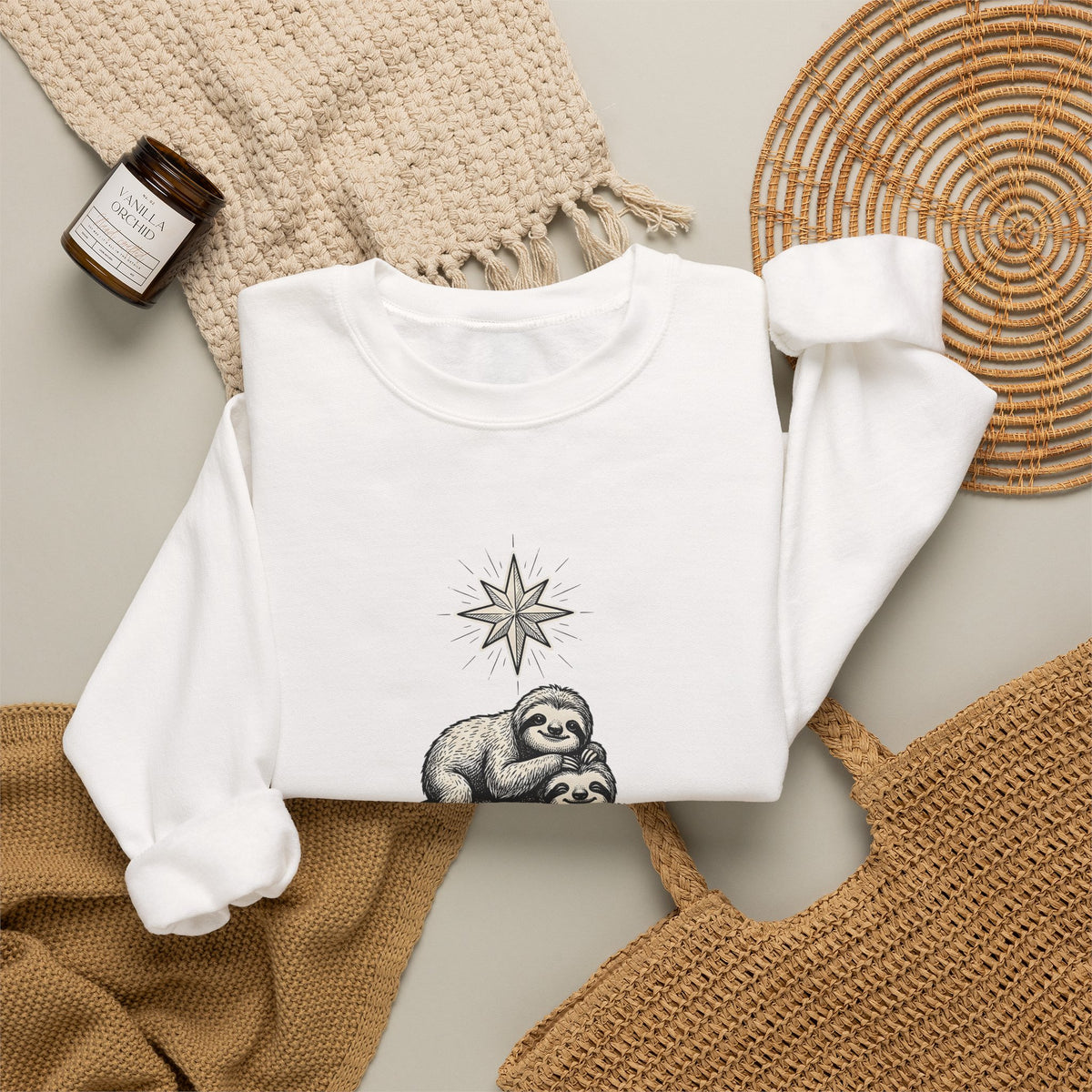 Sloth Stack Sweatshirt Animals Holiday Gift Women Hand Drawn Sweatshirt Sloth Pile Sweatshirt Wildlife Fan Hand Drawn Sweatshirt Christmas Graphic Vintage Star