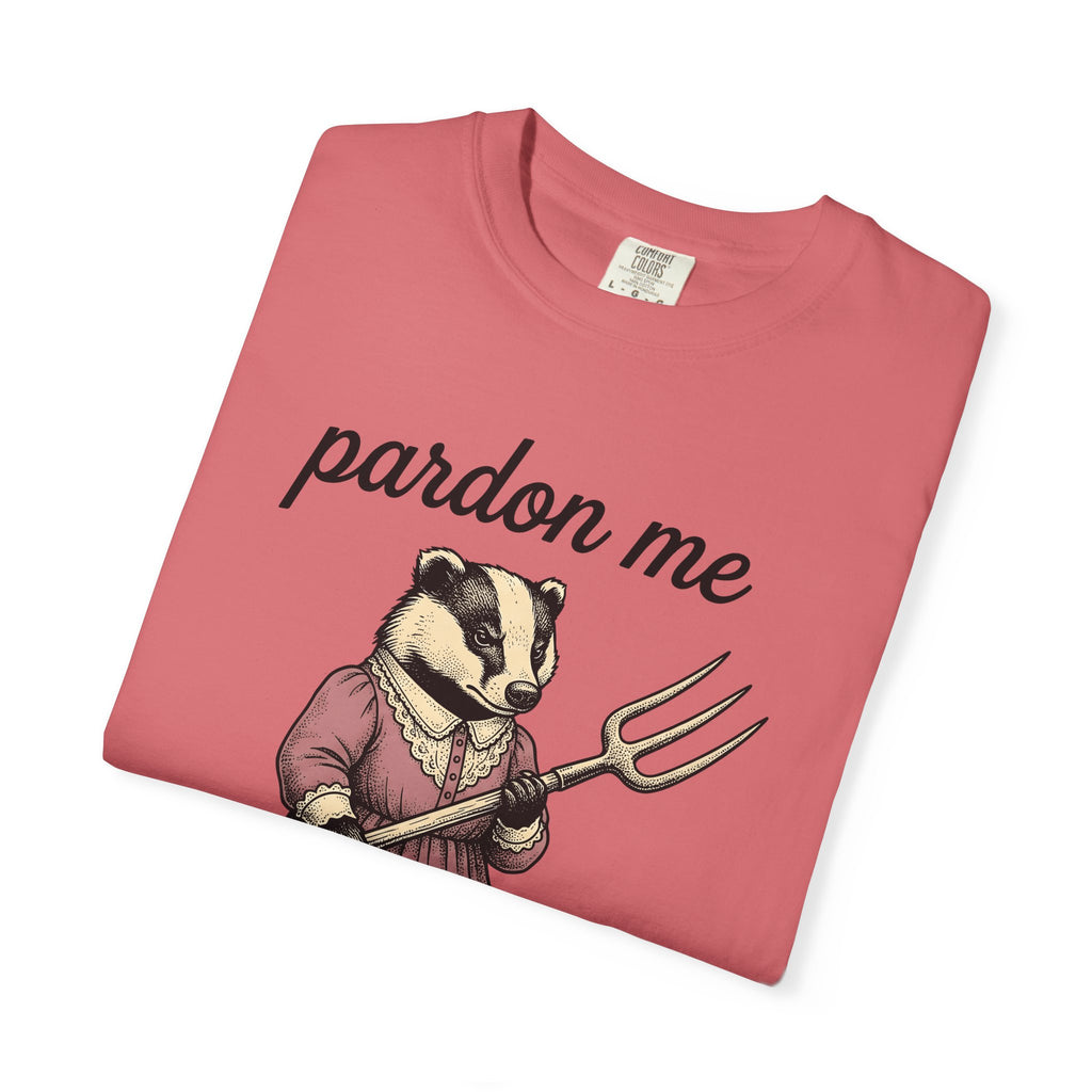 Badger Attire T-Shirt Funny Critter Gift Women Rustic T-Shirt Badger T-Shirt Humor Fan Folk T-Shirt Animal Graphic Doodle Fork Tool T-Shirt