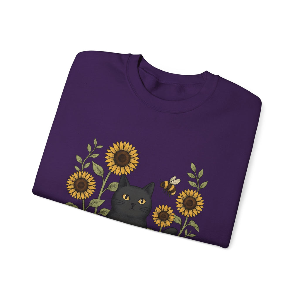 Dark Cat Sweatshirt Boho Chic Garden Gift Women Line Art Sweatshirt Black Cat Sweatshirt Bohemian Fan Minimalist Sweatshirt Gardening Graphic Cartoon Yellow