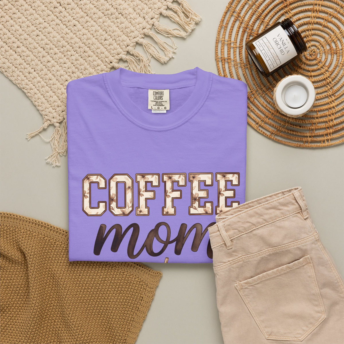 Iced Latte Cup T-Shirt Moms Café Gift Women Painted T-Shirt Coffee Cup T-Shirt Mom Fan Hand Painted T-Shirt Coffee Shop Graphic Classic Sash T-Shirt