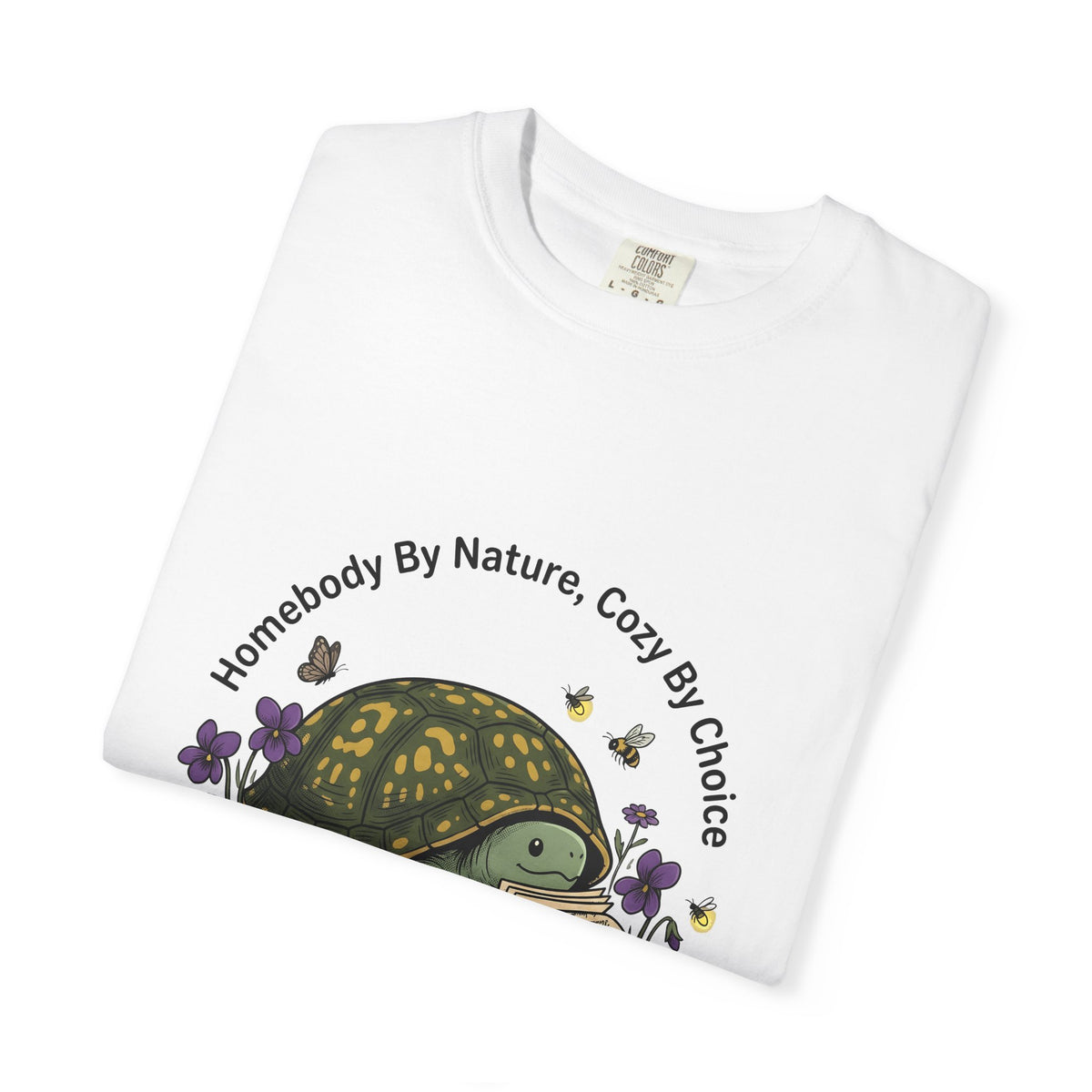 Turtle Cozy T-Shirt Funny Animal Gift Women Whimsical T-Shirt Turtle T-Shirt Humor Fan Cartoon T-Shirt Wildlife Graphic Hand Drawn Flowers T-Shirt