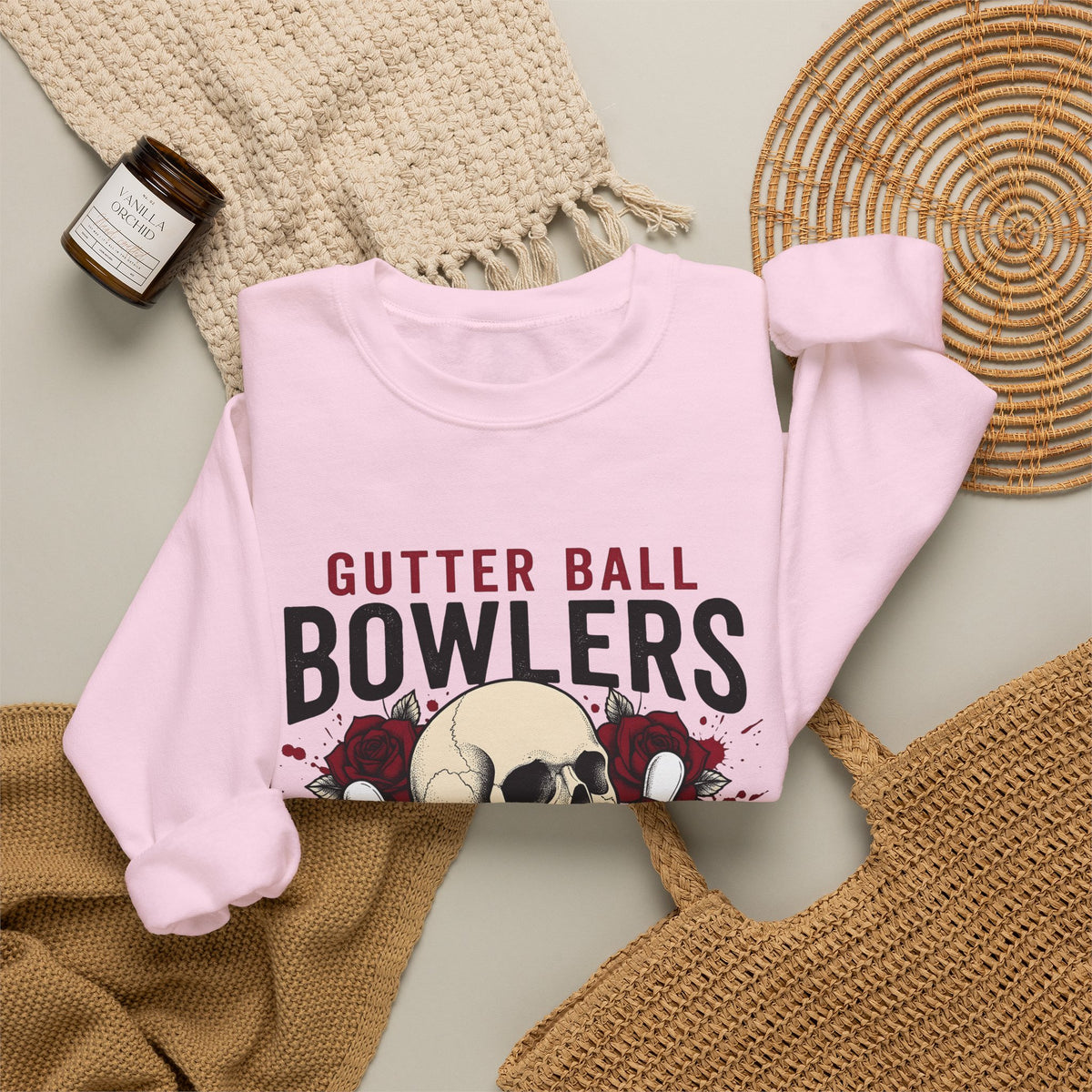 Skull Bowling Pins Sweatshirt Bowling Humor Gift Women Tattoo Sweatshirt Bowling Pin Sweatshirt Bowling Fan Traditional Sweatshirt Funny Graphic Vintage Roses