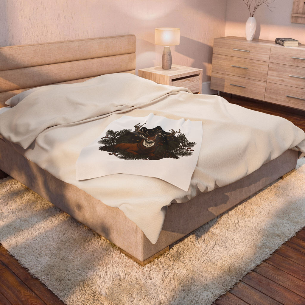 Elk Design Blanket Woodland Festive Gift Women Old School Blanket Moose Blanket Forest Fan Vintage Blanket Holiday Graphic Outline Pine Cone Blanket