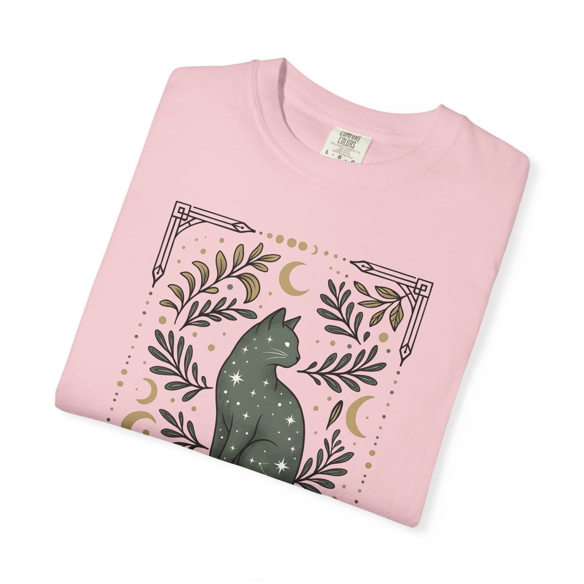 Star Cat T-Shirt Boho Chic Horoscope Gift Women Retro T-Shirt Kitty T-Shirt Bohemian Fan Vintage T-Shirt Zodiac Graphic Hand Drawn Greenery T-Shirt