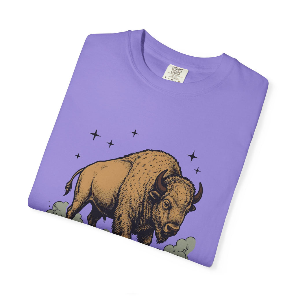 Buffalo Art T-Shirt Animal Environment Gift Women Rustic T-Shirt Bison T-Shirt Wildlife Fan Primitive T-Shirt Eco Graphic Line Art Star Symbols