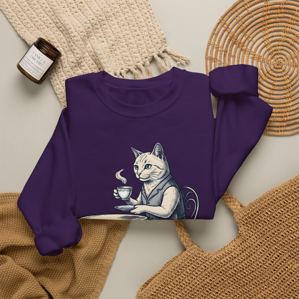 Cat Mocha Sweatshirt Coffee Creature Gift Women Nostalgic Sweatshirt Kitten Sweatshirt Coffee Fan Animal Graphic Doodle Café Bench Sweatshirt