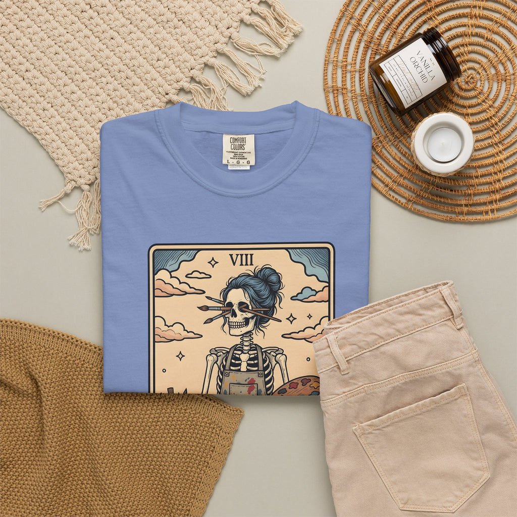 Skeleton Artist T-Shirt Artist Gothic Gift Women Tarot Card T-Shirt Skeleton T-Shirt Art Enthusiast Occult Graphic T-Shirt Vintage Sunflower T-Shirt