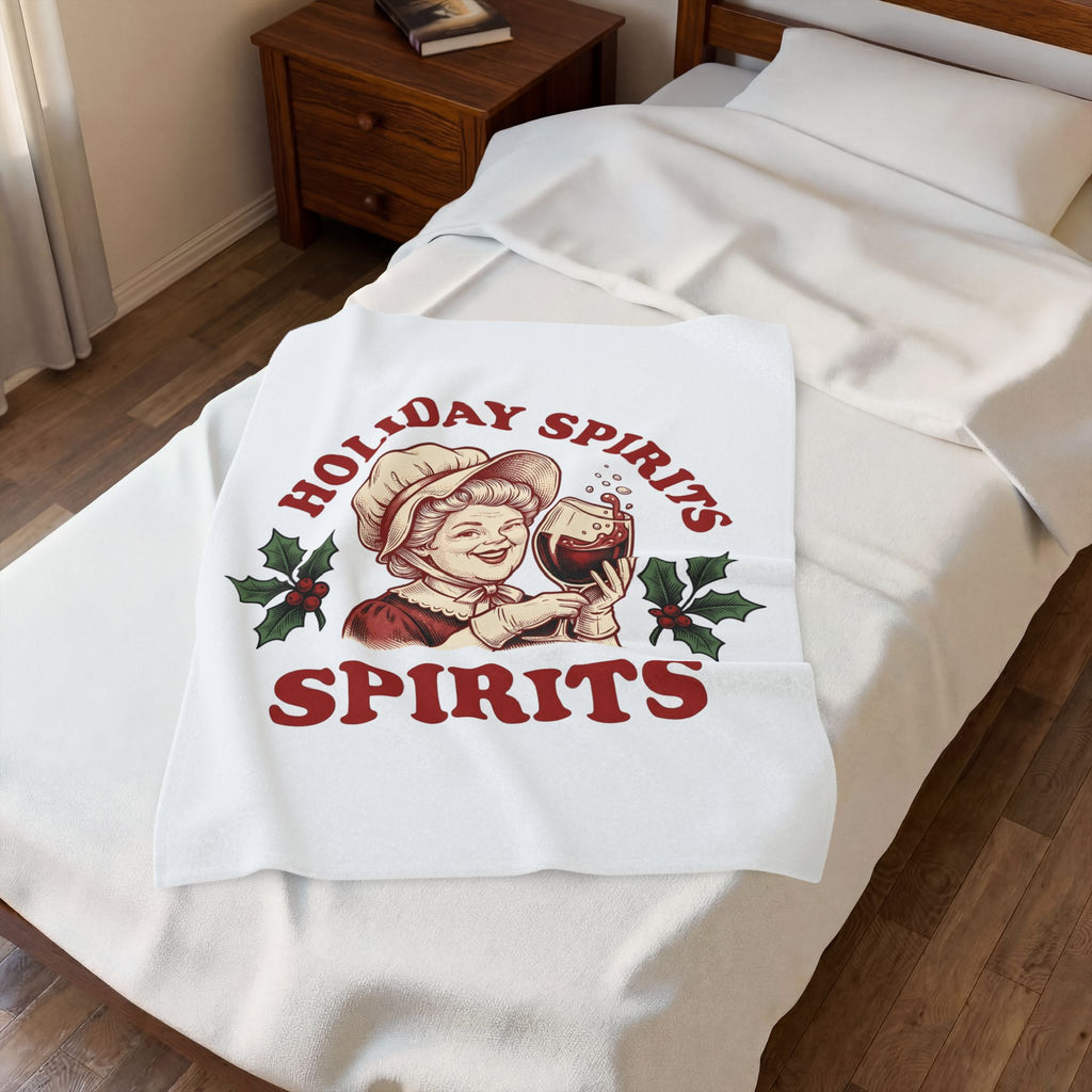 Cheerful Woman Wine Blanket Christmas Fun Gift Women Cartoon Blanket Wine Blanket Xmas Fan Comic Blanket Humor Graphic Line Art Winter Greenery