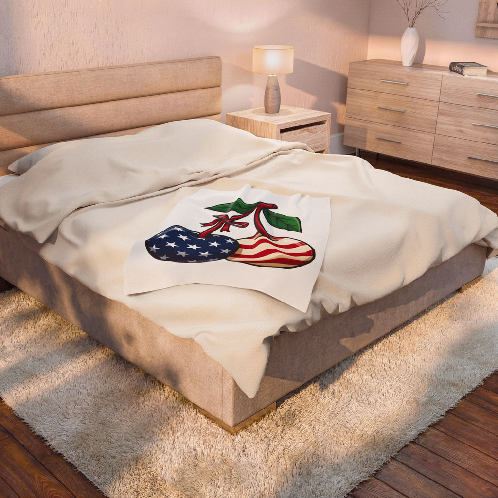 American Cherries 4Th Of July Beach Gift Comic Cherry Independence Day Fan Cartoon Coastal Blanket