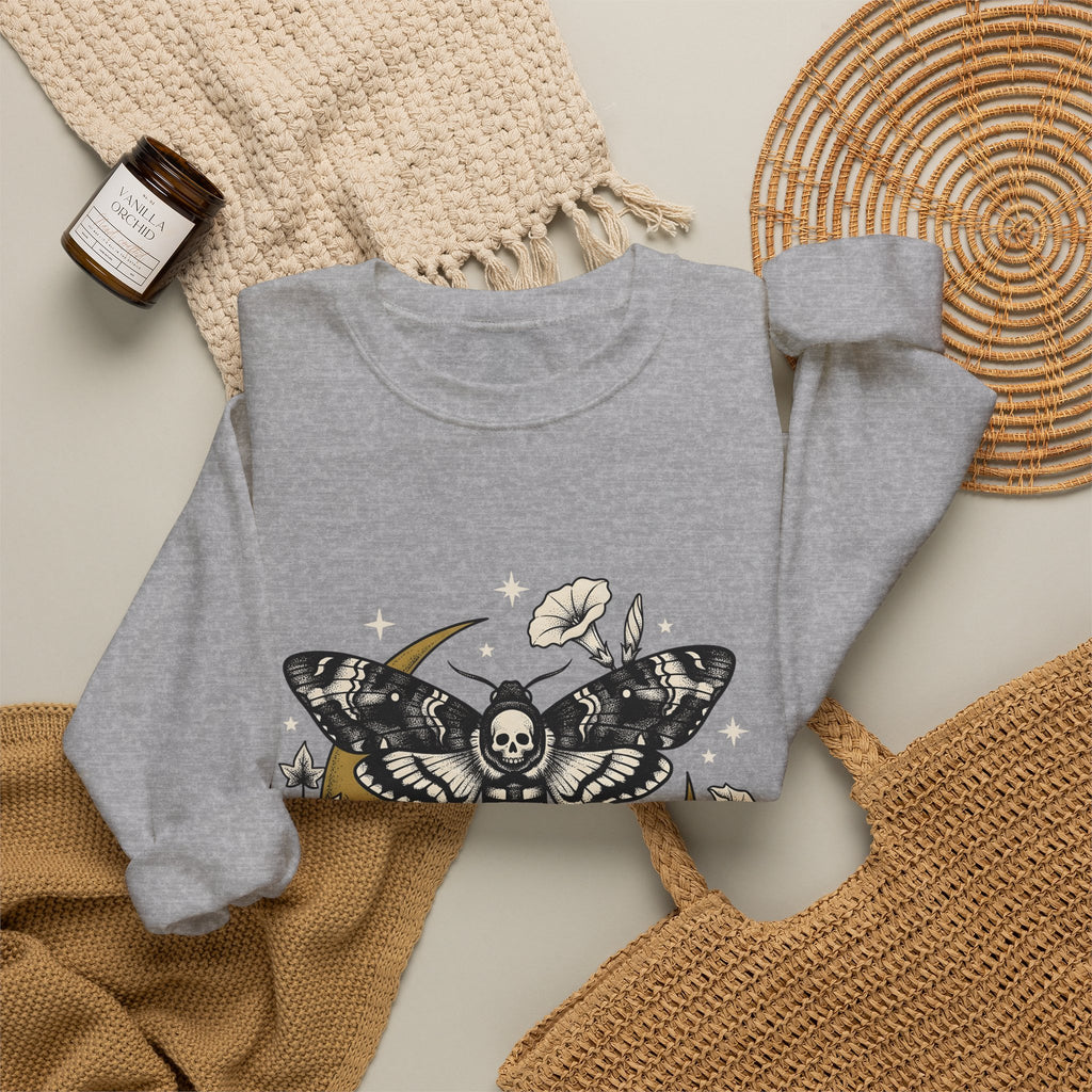 Skull Moth Sweatshirt Halloween Dark Gift Women Tribal Sweatshirt Deathshead Moth Sweatshirt Horror Fan Primitive Sweatshirt Gothic Graphic Retro Half Moon