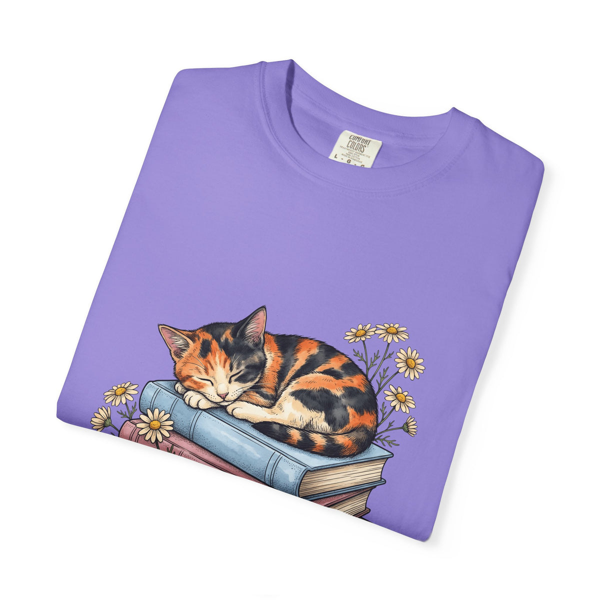 Calico Cat T-Shirt Cat Floral Gift Women Hand Drawn T-Shirt Kitten T-Shirt Cat Fan Illustrated Graphic Vintage Books T-Shirt