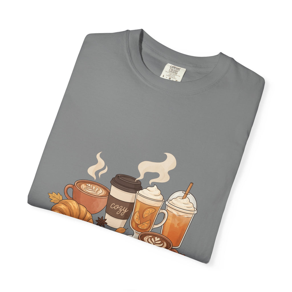Espresso Drinks T-Shirt Coffee Harvest Gift Women Cartoon T-Shirt Coffee T-Shirt Coffee Fan Illustrated Graphic Autumn Design Line Art Baked Goods