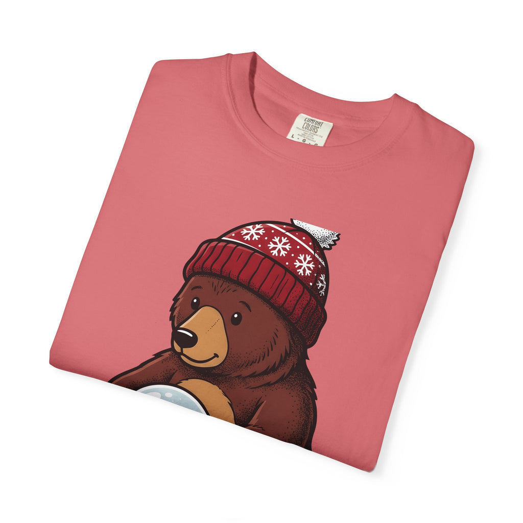 Bear Snow Globe T-Shirt Animals Holiday Gift Women Cute T-Shirt Snow Globe T-Shirt Wildlife Fan Cartoon T-Shirt Christmas Graphic Hand Drawn Winter