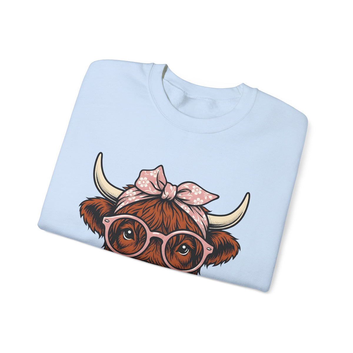 Hairy Cow Sweatshirt Highland Cow Pet Gift Women Sketch Sweatshirt Furry Cow Sweatshirt Highland Cattle Fan Drawing Graphic Sweatshirt Cartoon Shades Sweatshirt